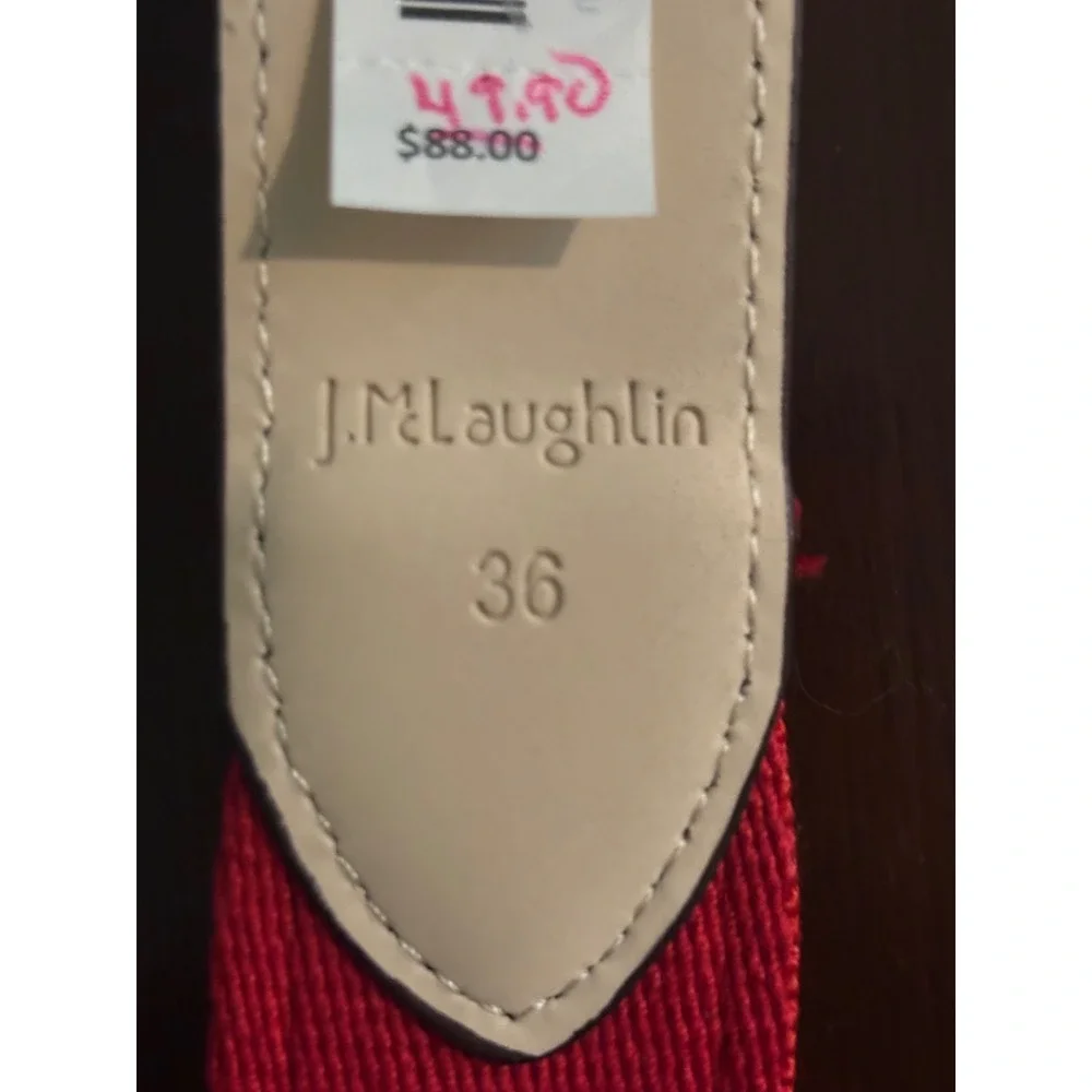J. McLaughlin Mens Sz 36 Brown Leather Duck Red Bow and Accent Stripe Black
